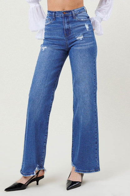 Women's High Waist Wide Leg Distressed Jeans - Ro + Ivy