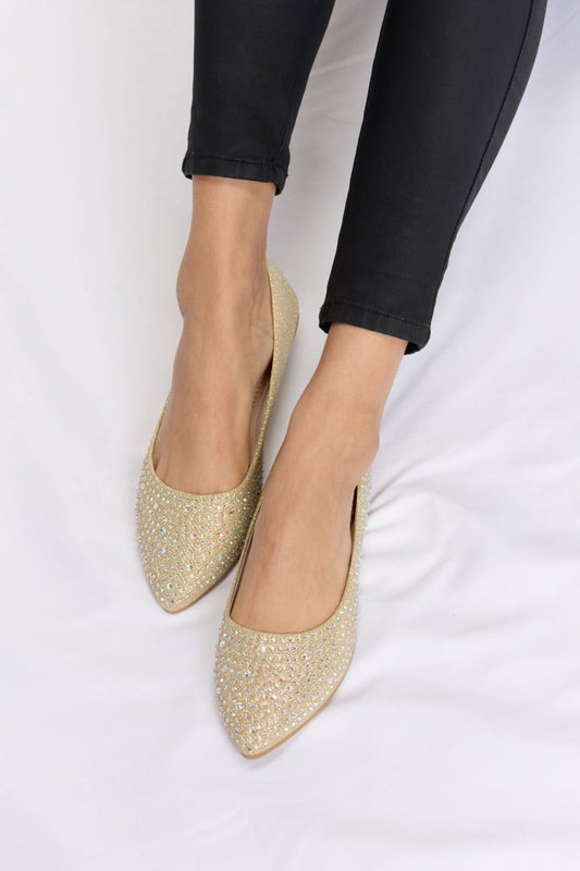 Women's Rhinestone Point Toe Flat Slip-Ons - Ro + Ivy