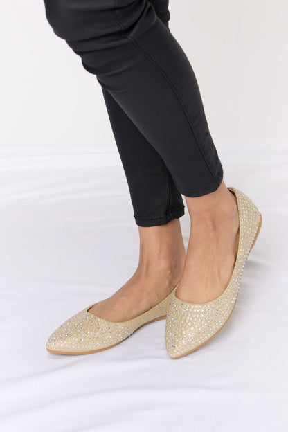 Women's Rhinestone Point Toe Flat Slip-Ons - Ro + Ivy