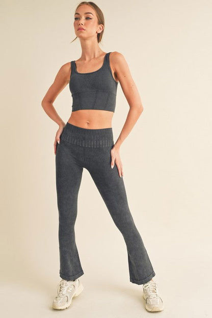 Women's Stone Washed Ribbed Yoga Pants - Ro + Ivy