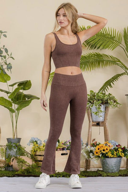 Women's Stone Washed Ribbed Yoga Pants - Ro + Ivy