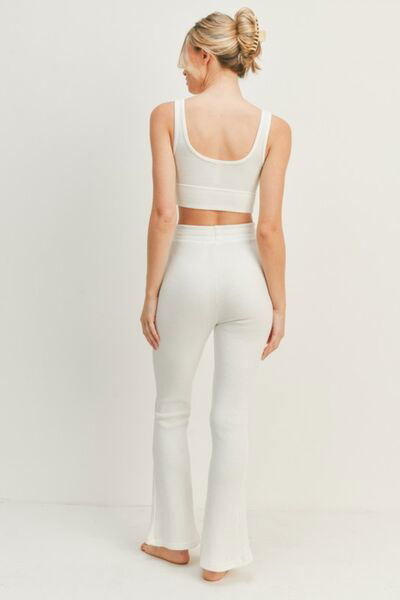 Women's White Loungewear Tank and Flare Pant Set - Ro + Ivy