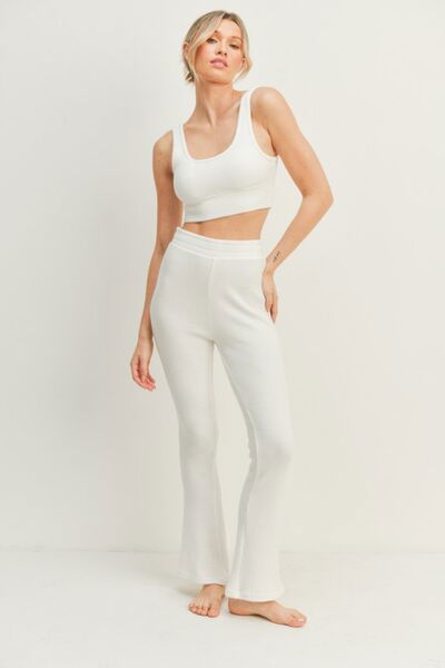 Women's White Loungewear Tank and Flare Pant Set - Ro + Ivy