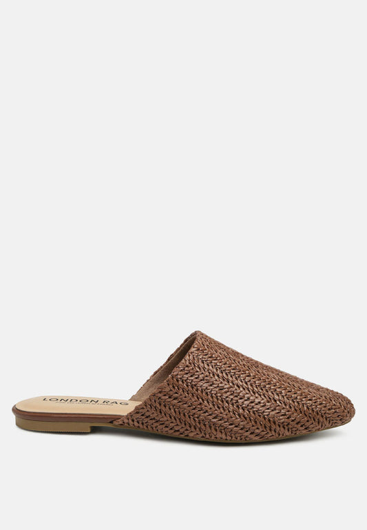 Faux Straw Raffia Mules Tan