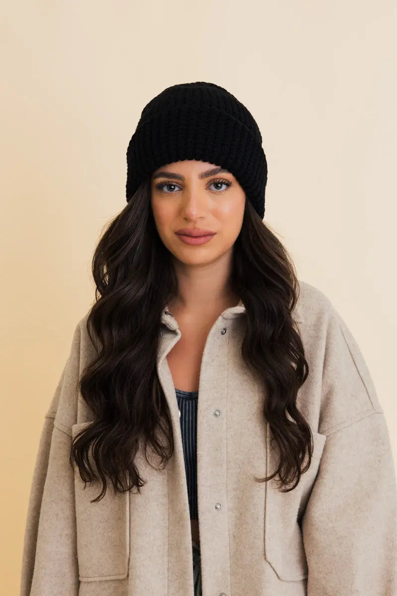 Waffle Knit Beanie Black