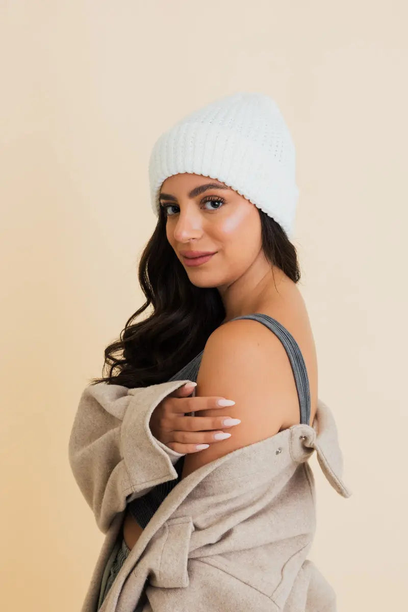 Waffle Knit Beanie Ivory