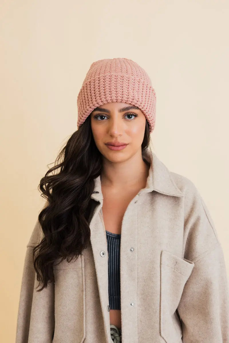 Waffle Knit Beanie Rose