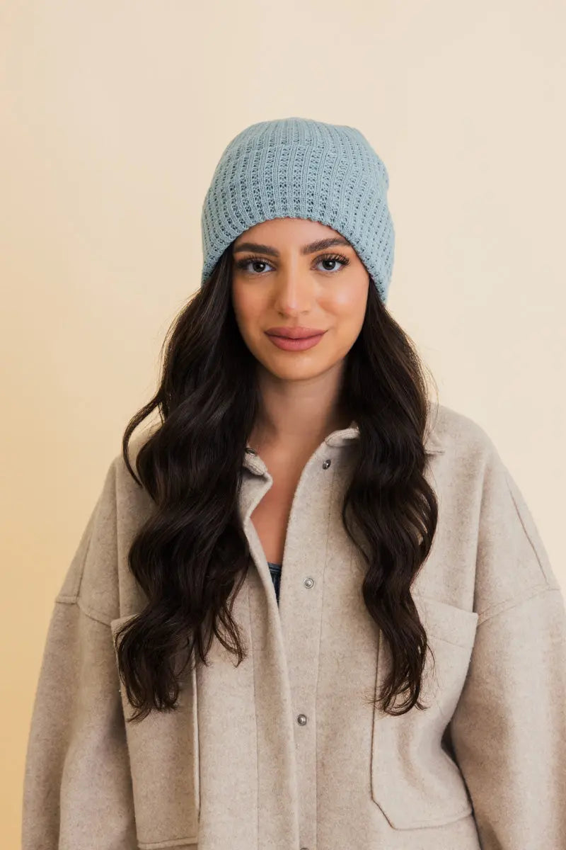 Waffle Knit Beanie Blue