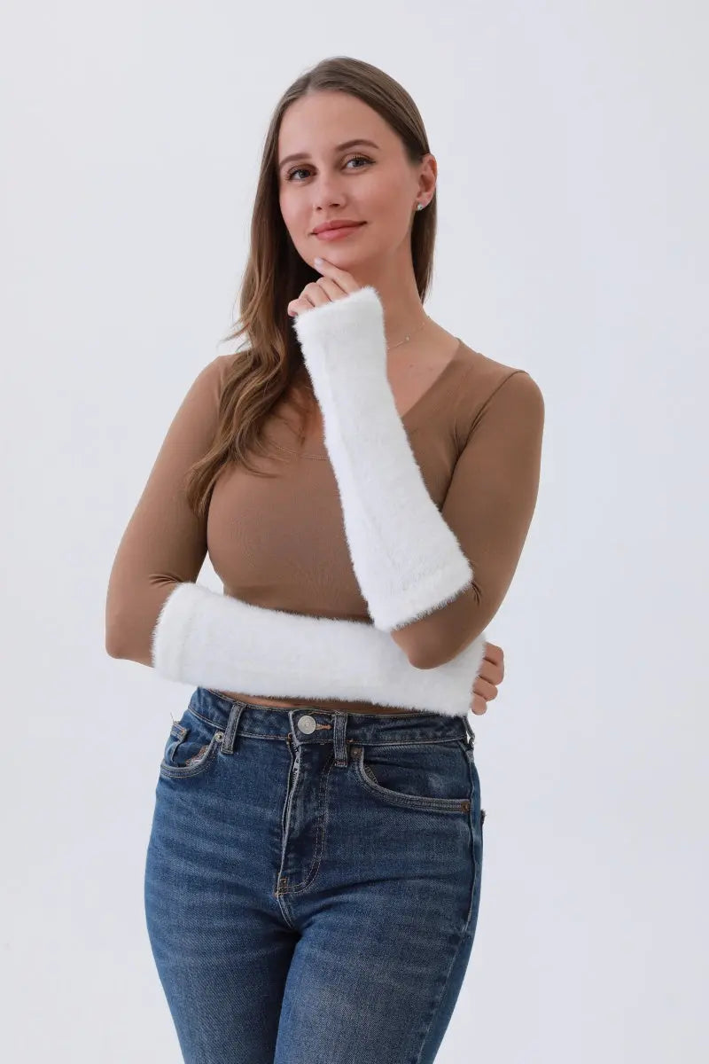 Cozy Ultra-Soft Winter Arm Hand Warmers – Must-Have Cold-Weather Comfort ❄️💖 White