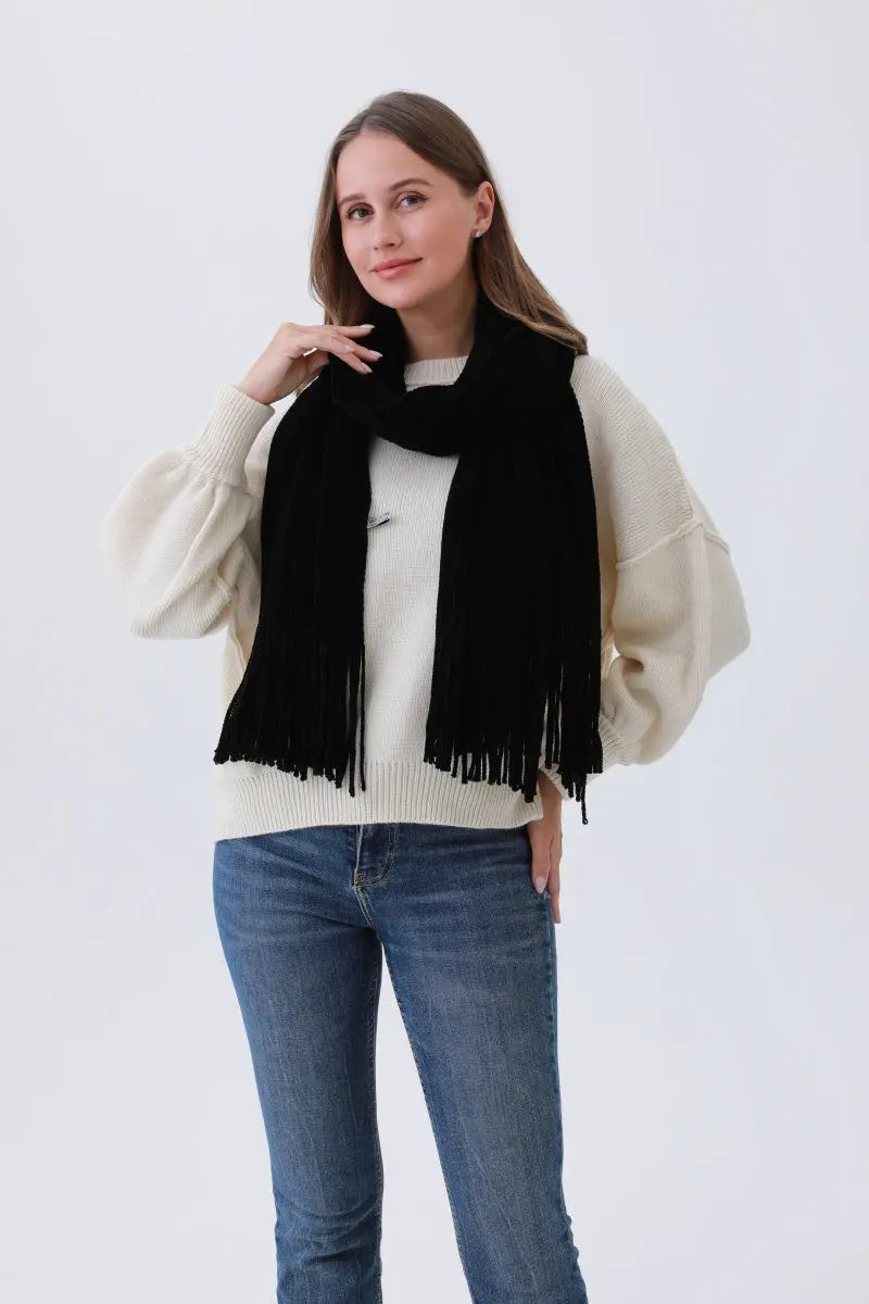 Chenille Knit Scarf Black