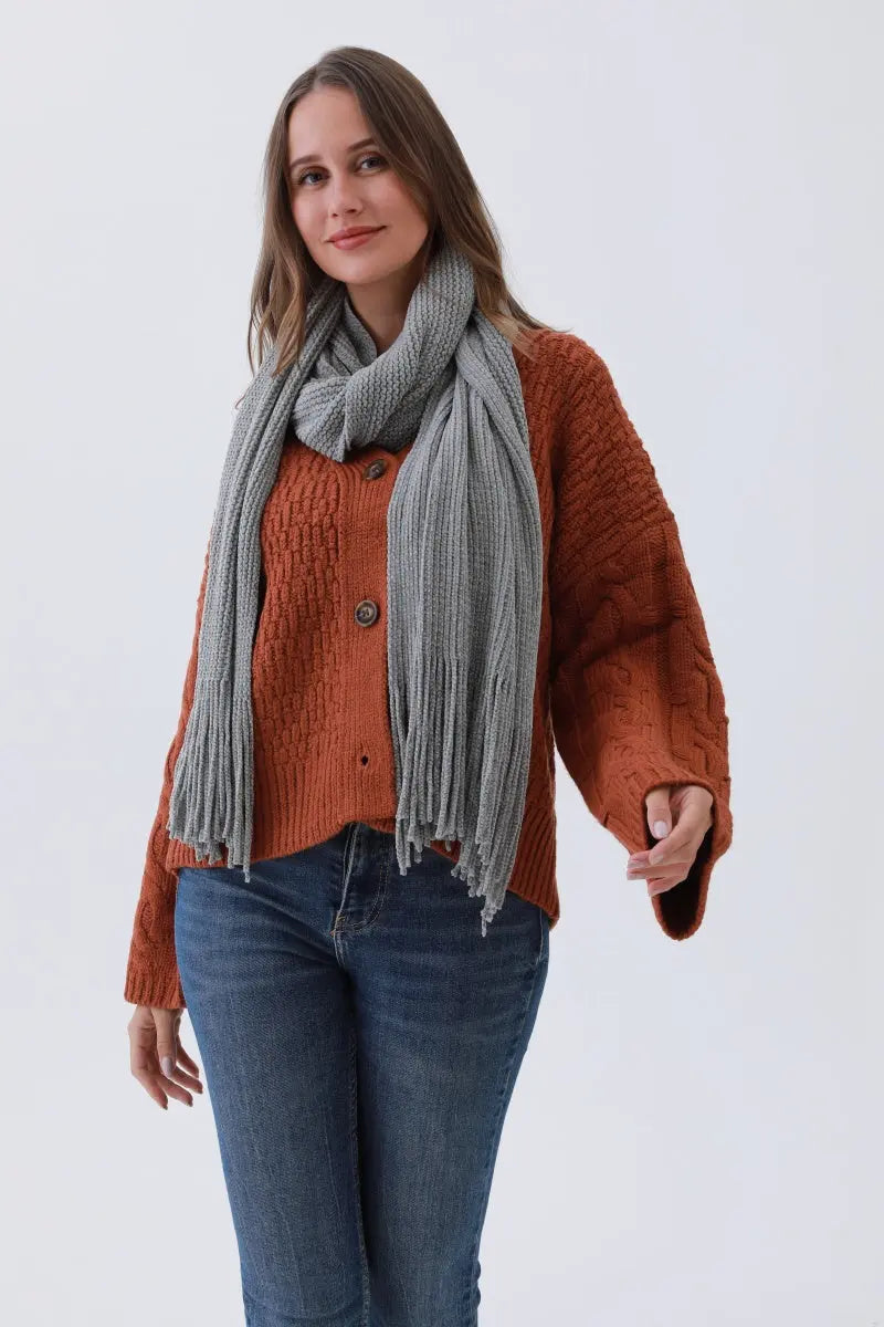 Chenille Knit Scarf Gray