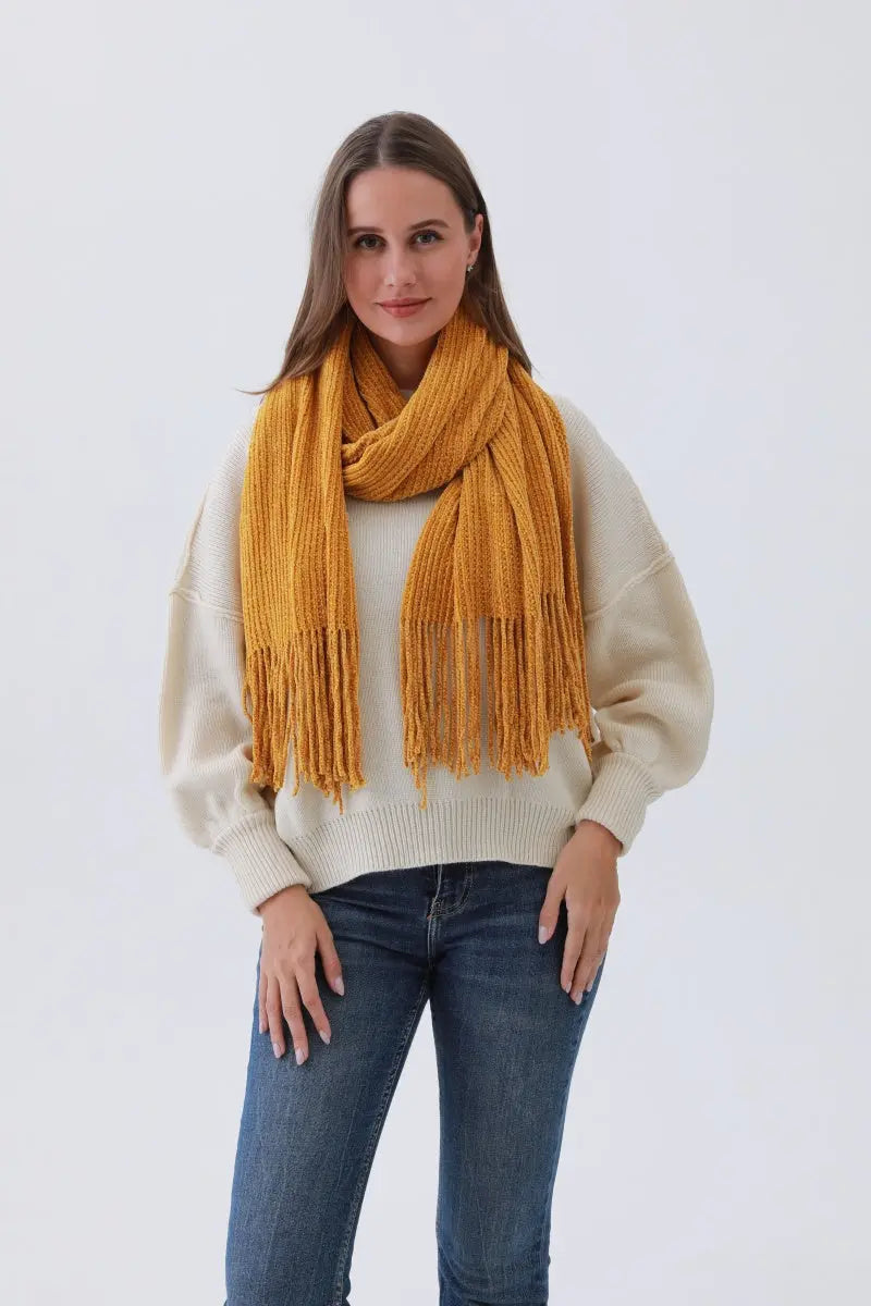 Chenille Knit Scarf Mustard