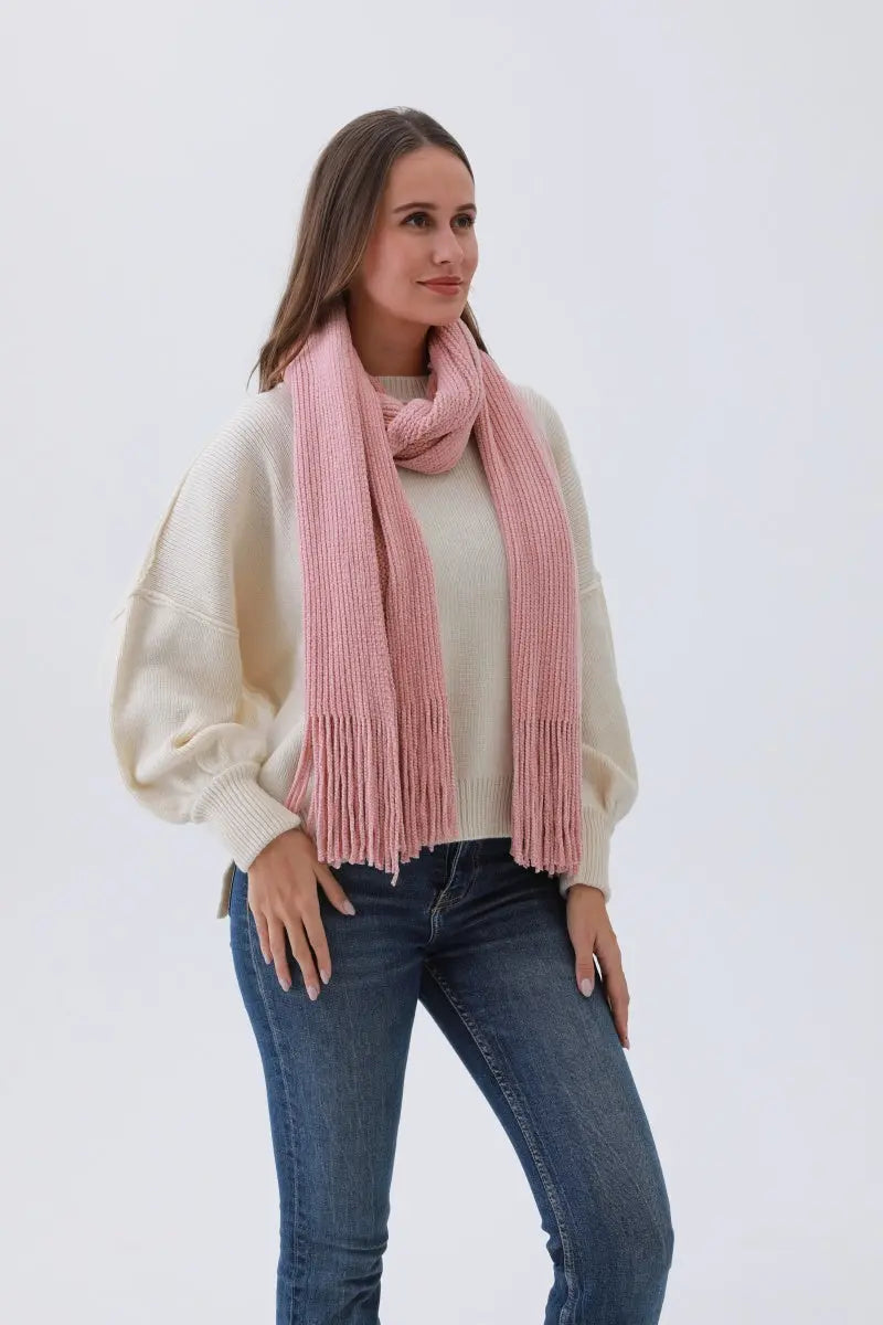 Chenille Knit Scarf Pink