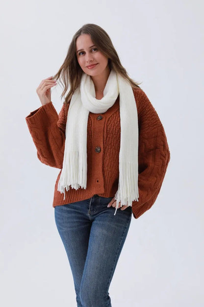Chenille Knit Scarf White