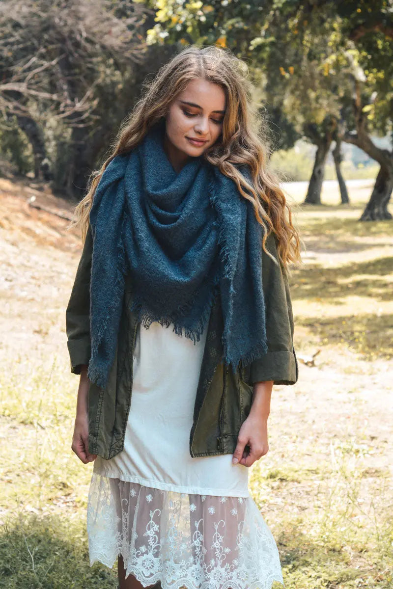 Mohair Square Scarf Wrap Jean Blue