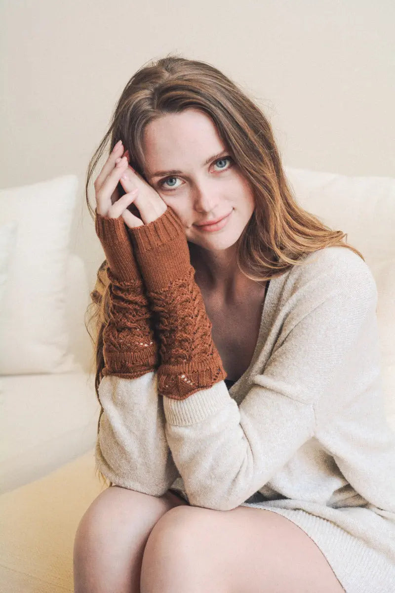 Cable Knit Arm Warmers Camel