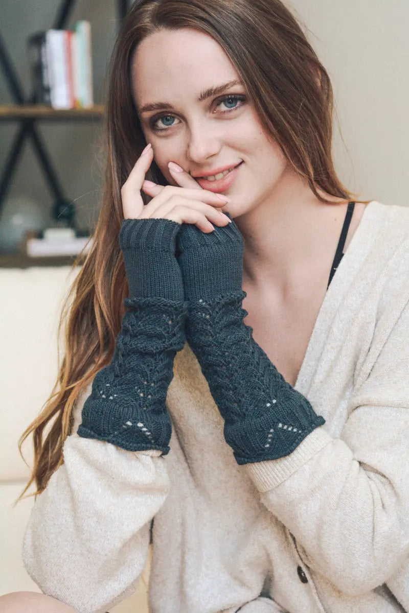 Cable Knit Arm Warmers Jean Blue