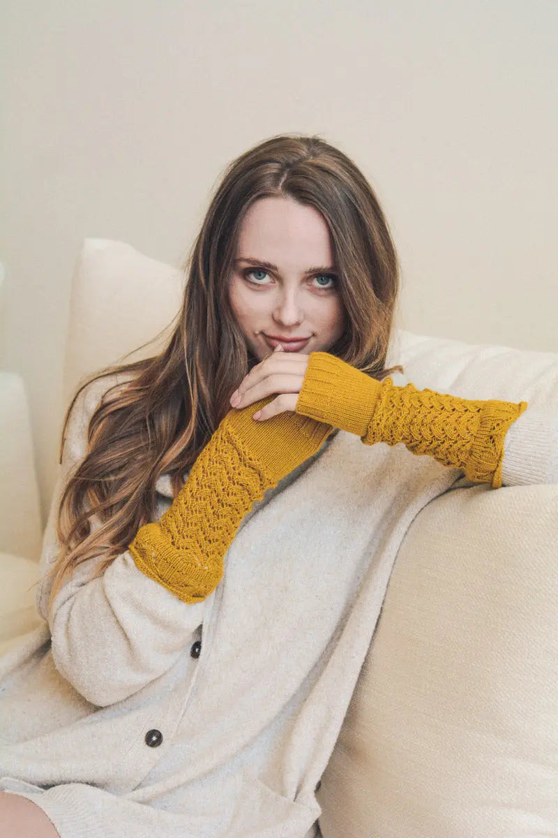 Cable Knit Arm Warmers Mustard