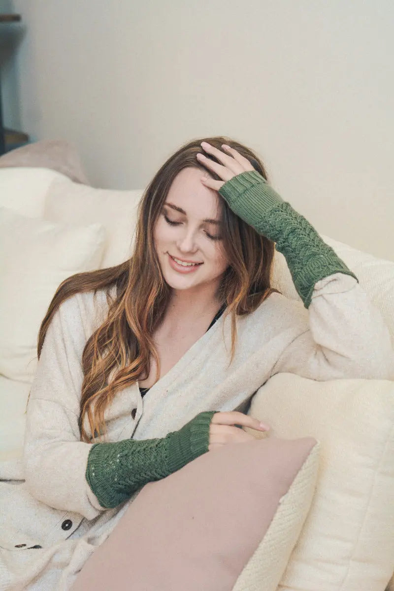 Cable Knit Arm Warmers Sage
