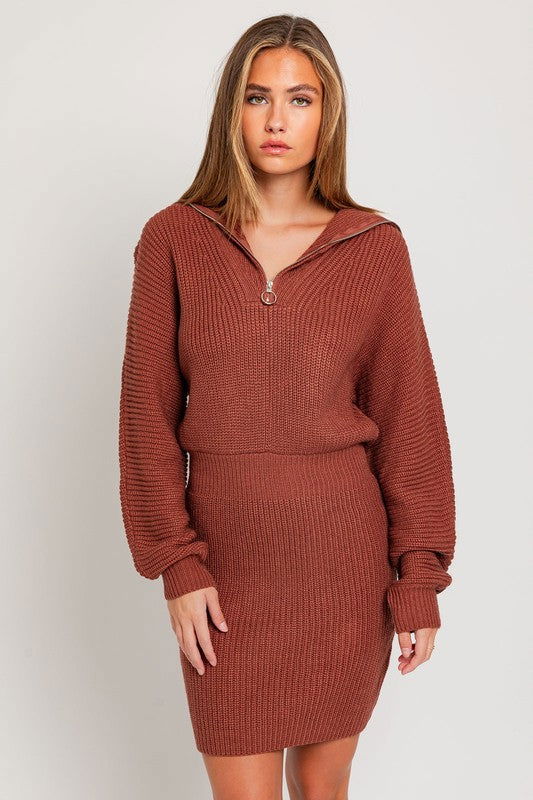 Zipper Mini Sweater Dress - Ro + Ivy