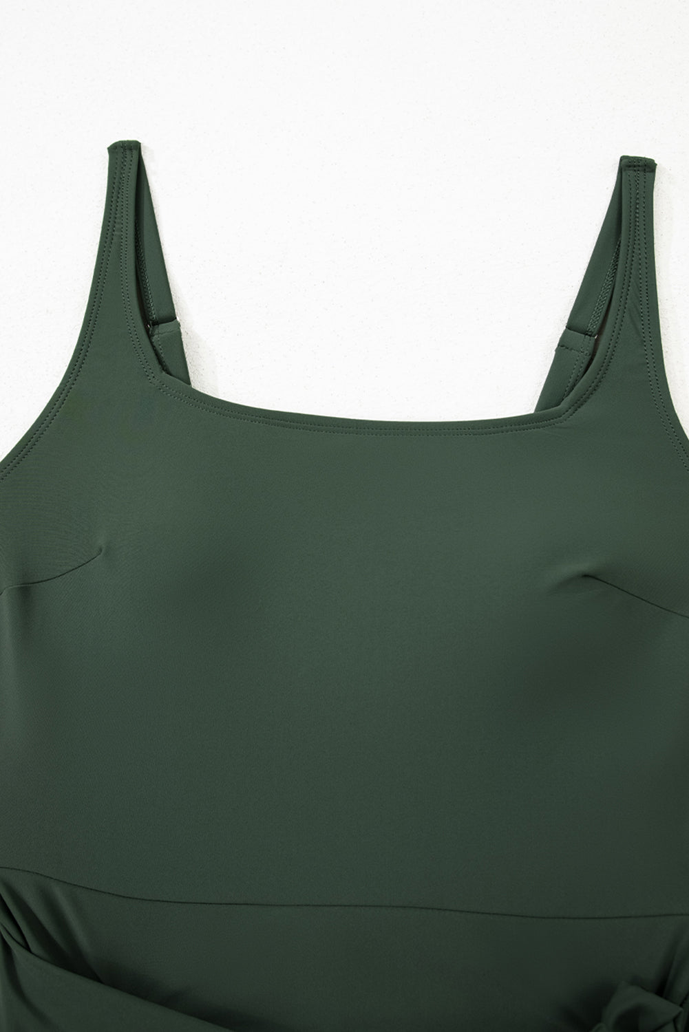 Solid Wrap Tie Waist Square Neck A-Line Swim Dress — Slimming Silhouette Elegant Beach Style - Swimwear