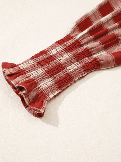 Women's Plaid Print Smocked Puff Sleeve Mini Dress - Mini Dresses