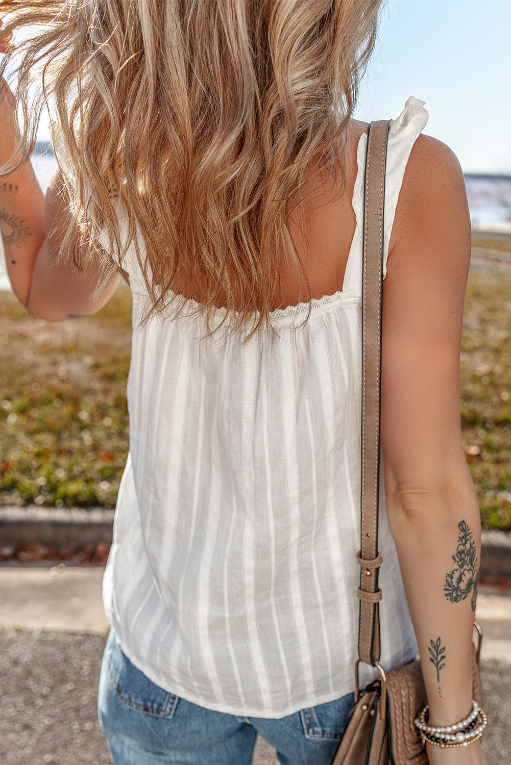 See Through Button Front Ruffle Sleeve Top