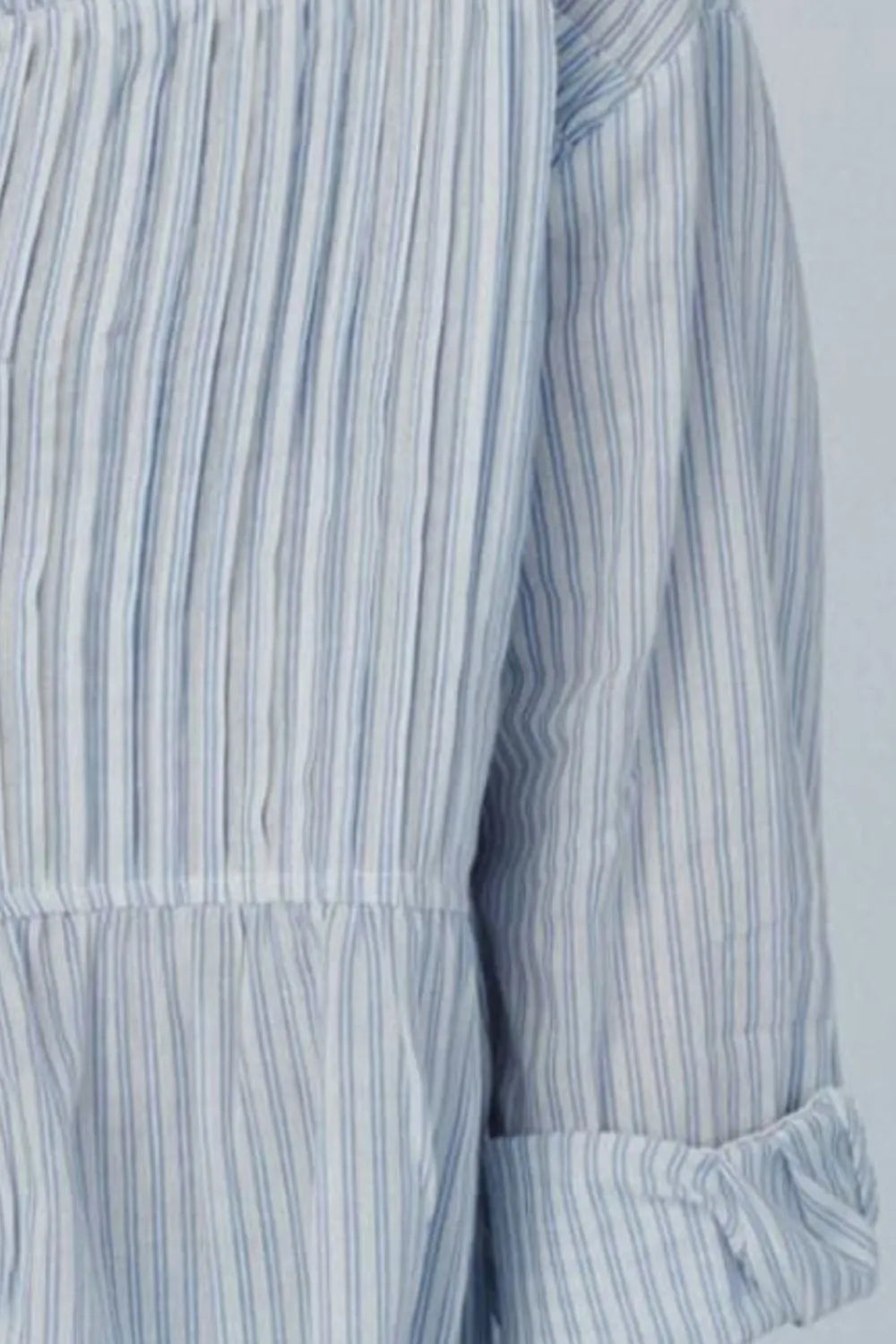 Striped Collared Neck Frill Long Sleeve Shirt - Shirts