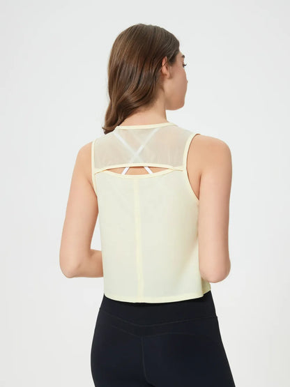 Open Back Slit Round Neck Activewear Tank Top