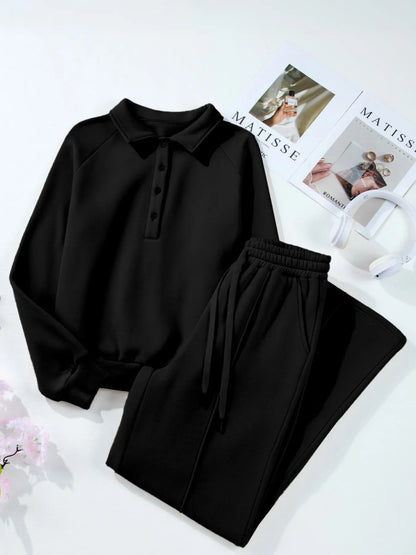 Women's Collared Sweatshirt and High Waist Pants Active Set - Activewear Sets