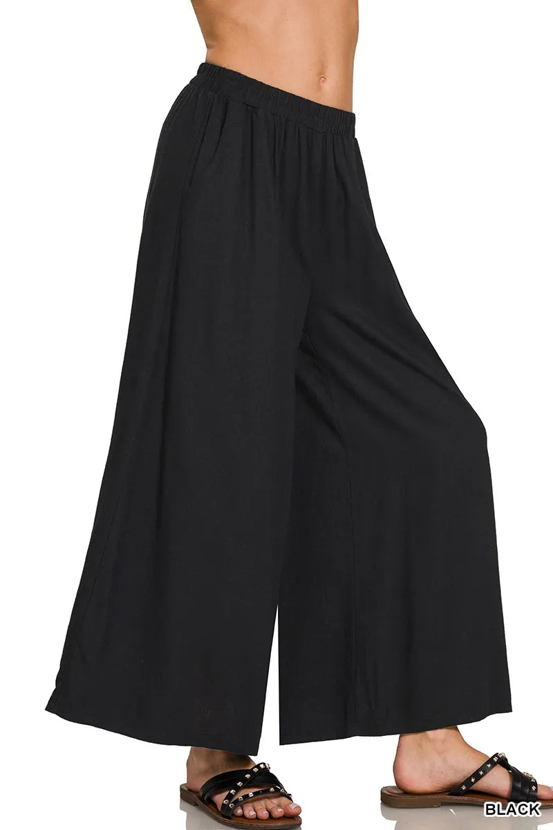 Woven Pleated Wide Leg Pants - Loungewear Pants