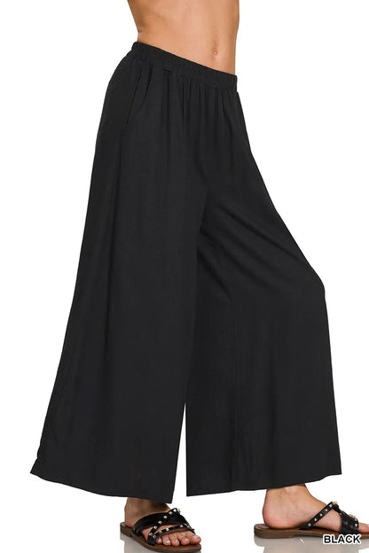 Woven Pleated Wide Leg Pants - Loungewear Pants