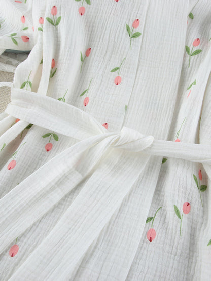 Floral Print Cotton Lightweight Kimono Robe - Robes
