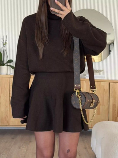 Women's Round Neck Long Sleeve Mini Sweater Dress - Sweater Dresses