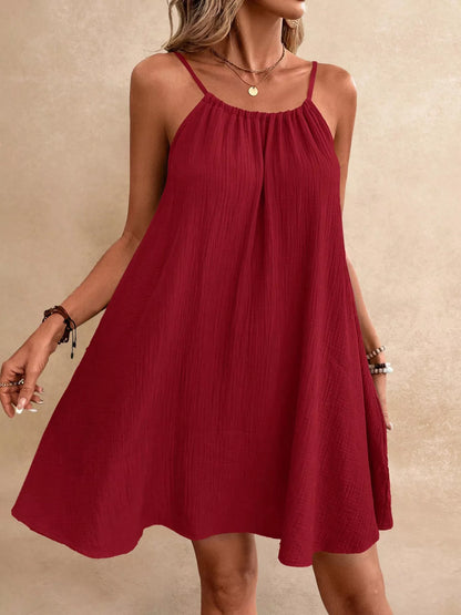 Women's Spaghetti Strap Gauze Mini Dress - Red Mini Dresses
