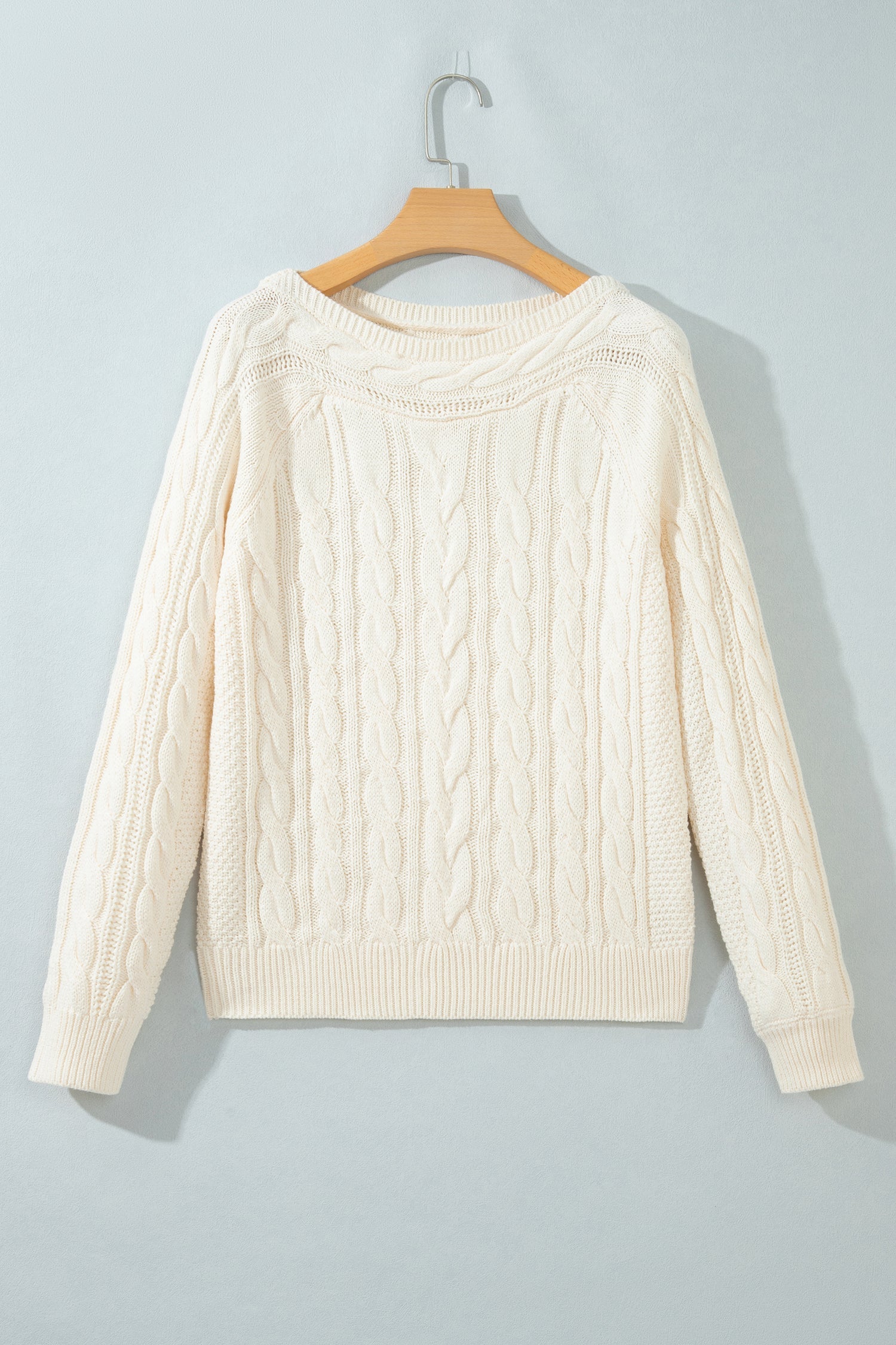 Cable Knit Boat Neck Long Sleeve Sweater