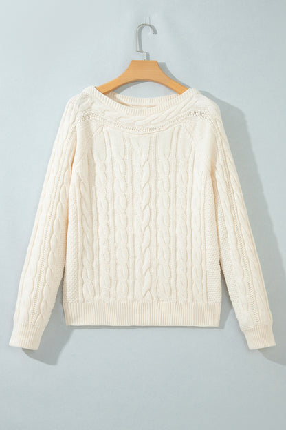 Cable Knit Boat Neck Long Sleeve Sweater
