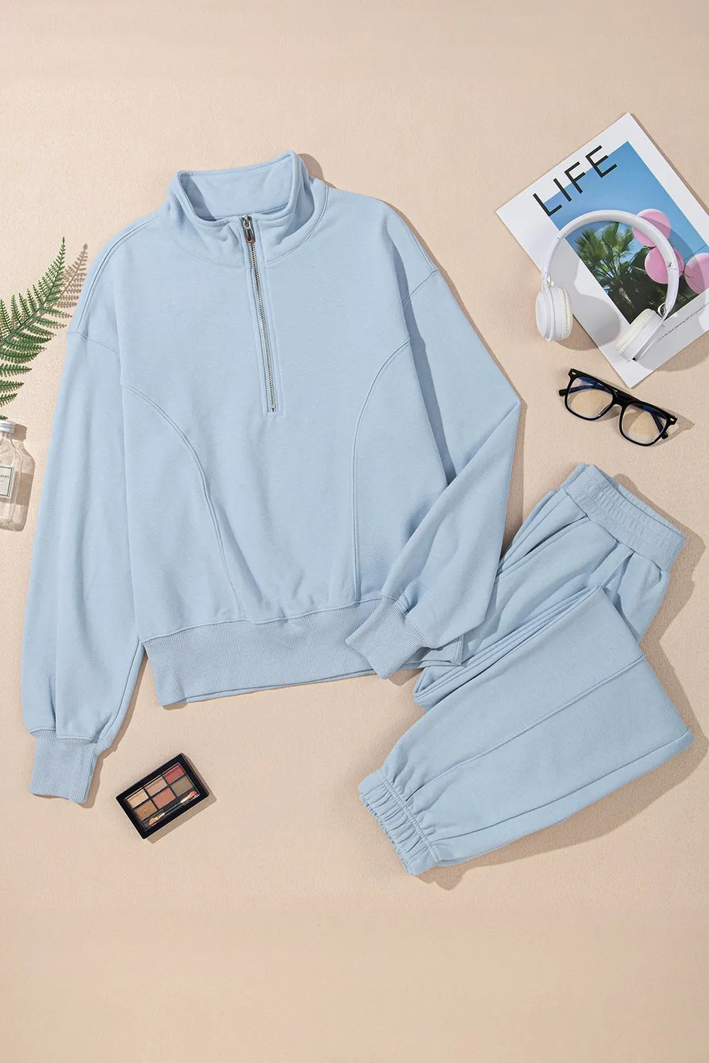 Women's Half Zip Long Sleeve Top and Joggers Set - Activewear Sets