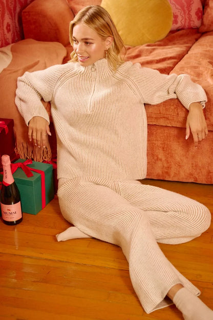 Two Tone Ribbed Knit Collared Zip Up Sweater | Trendy Sweaters Outfit Idea for Women by Ro + Ivy | Elevated Basics, Modern Comfort & Style