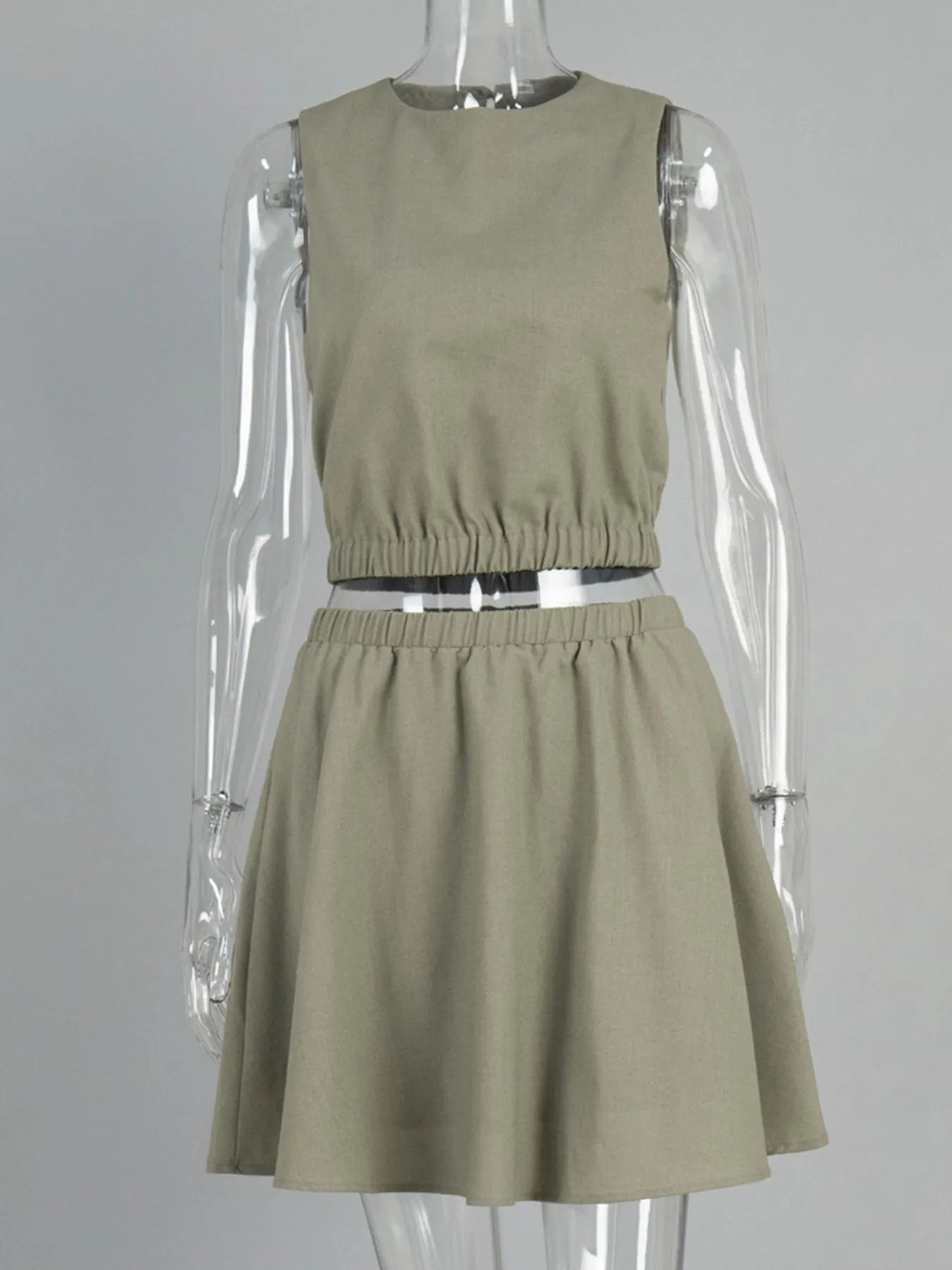 Round Neck Sleeveless Top and Skirt Set - Outfit Sets