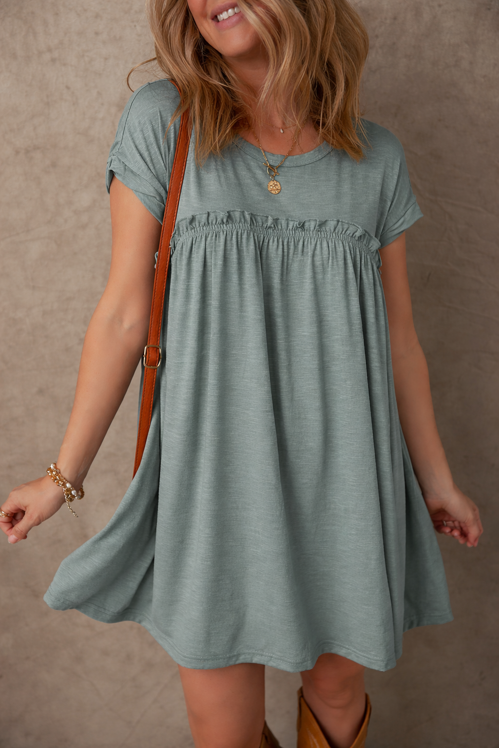 Gathered Seam Solid Casual T-Shirt Dress — Feminine Flowy Everyday Style - T Shirt Dresses