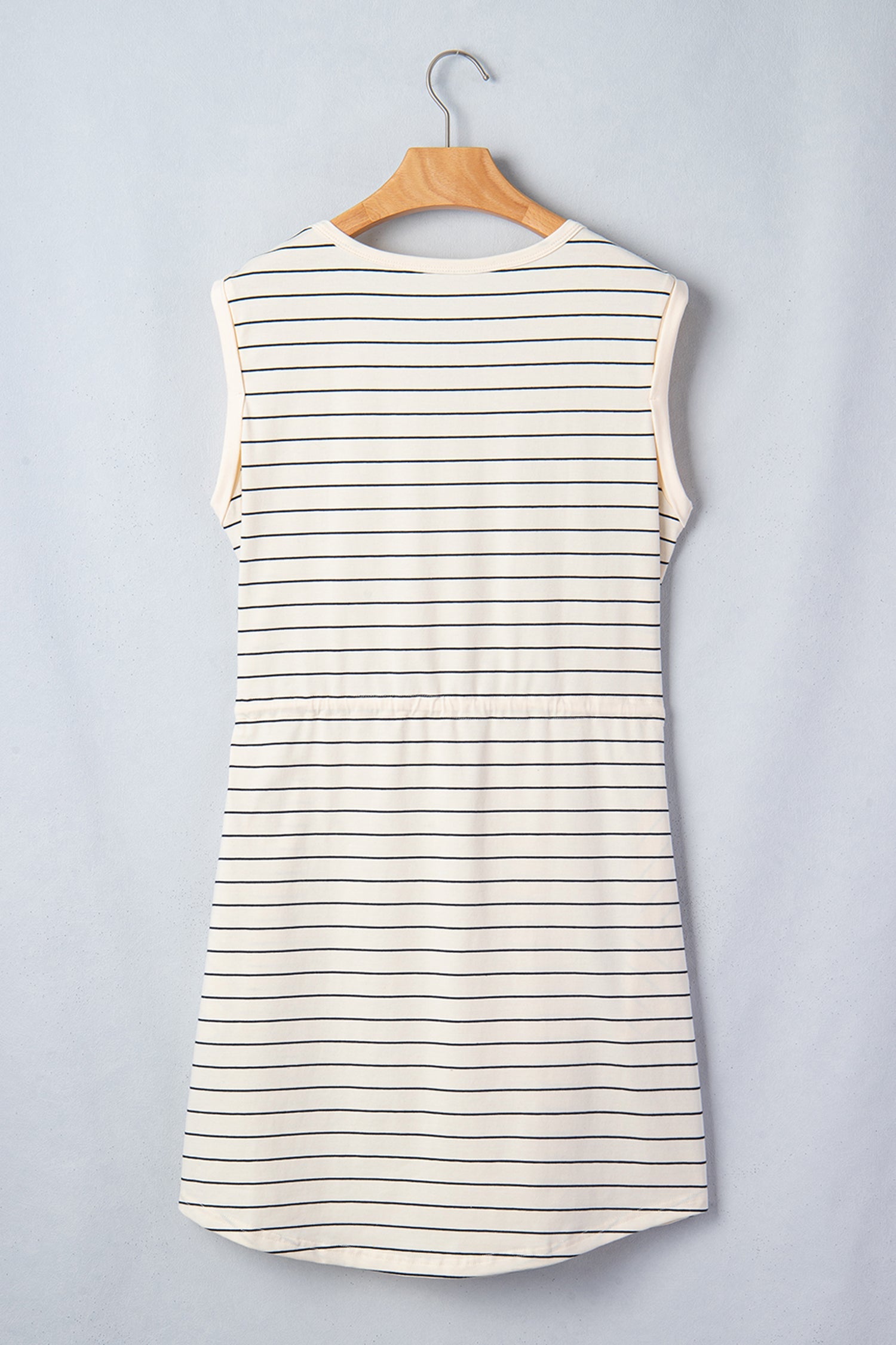 Striped Drawstring Tunic Mini Dress Tank — Versatile Flattering Everyday Style - Mini Dresses