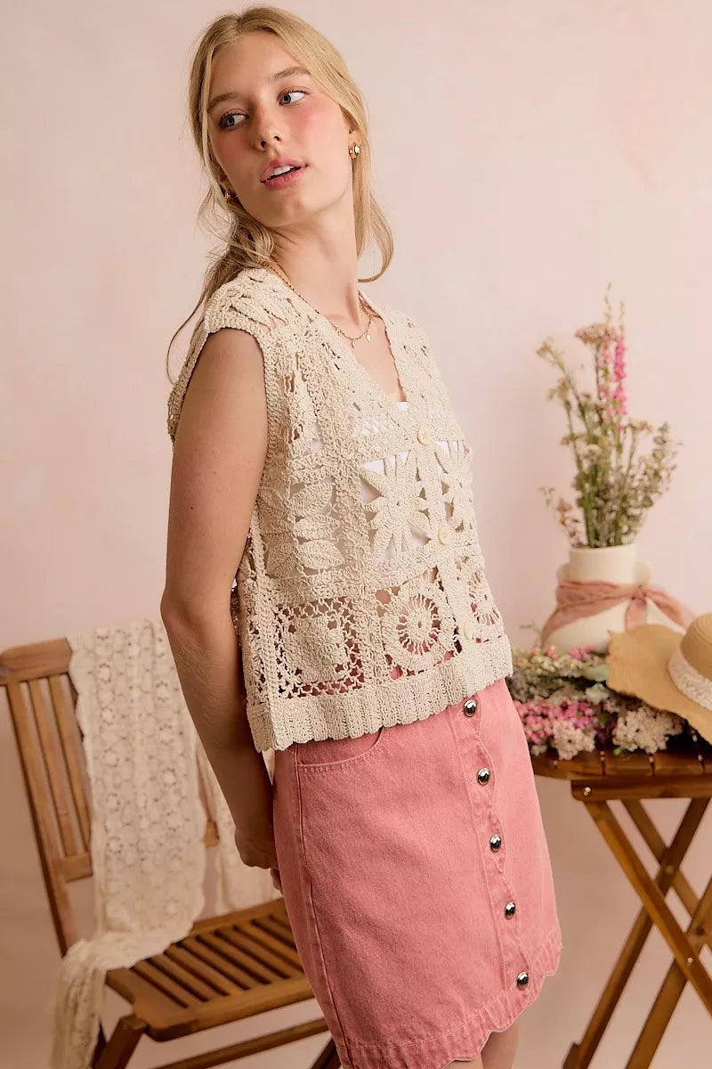 Women's Crochet Sleeveless Vest Top - Knit Vests