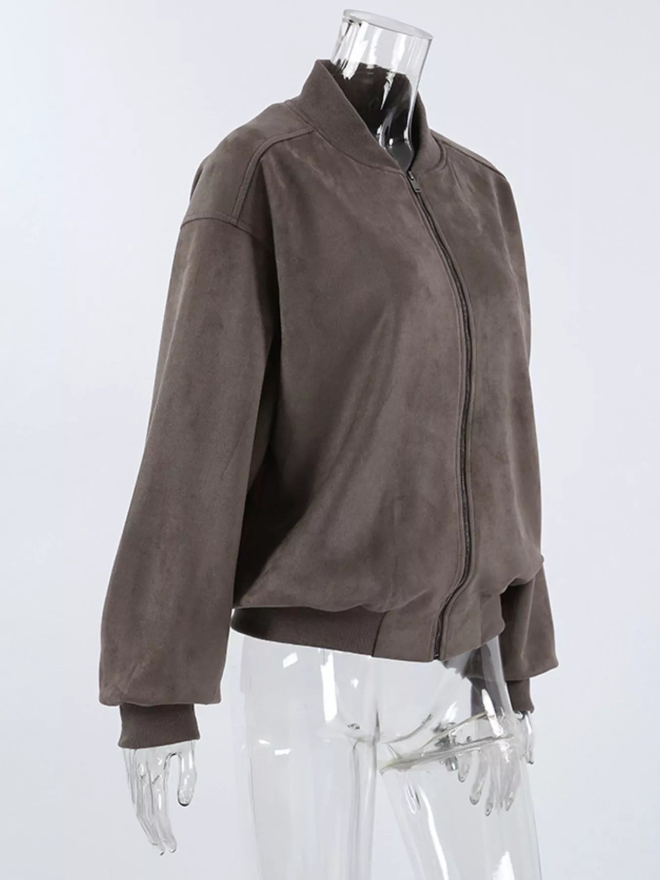 Dropped Shoulder Zip Up Bomber Jacket