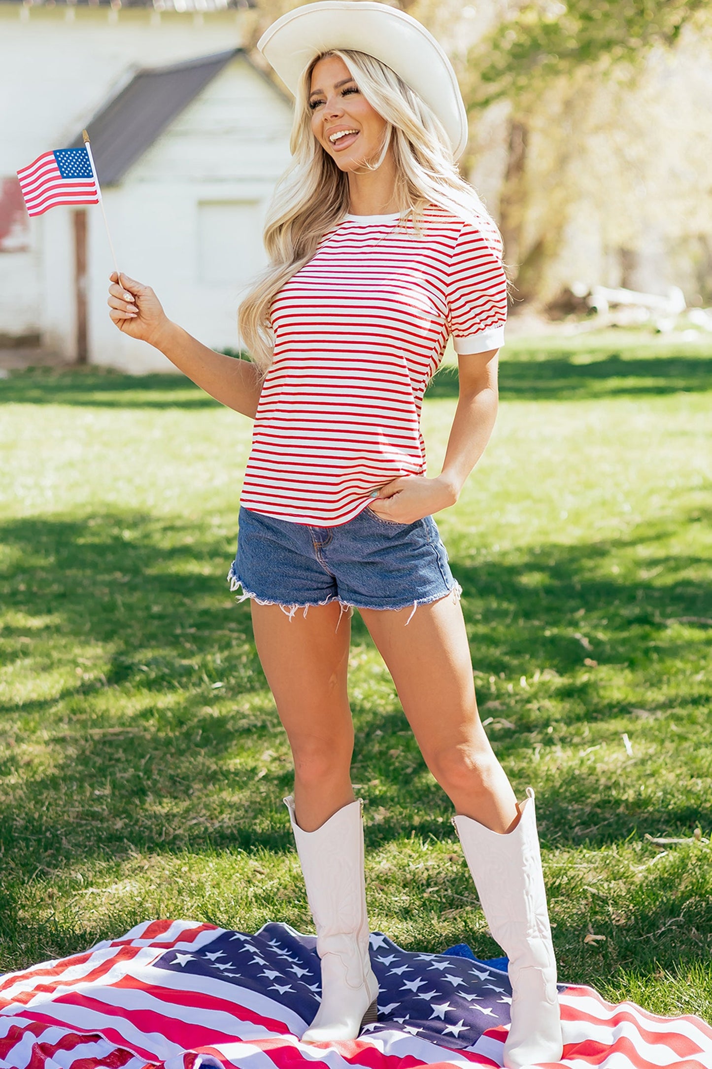 Classic Striped Puff Sleeve Casual T-Shirt — Comfortable Relaxed Everyday Style - Tops & Tees