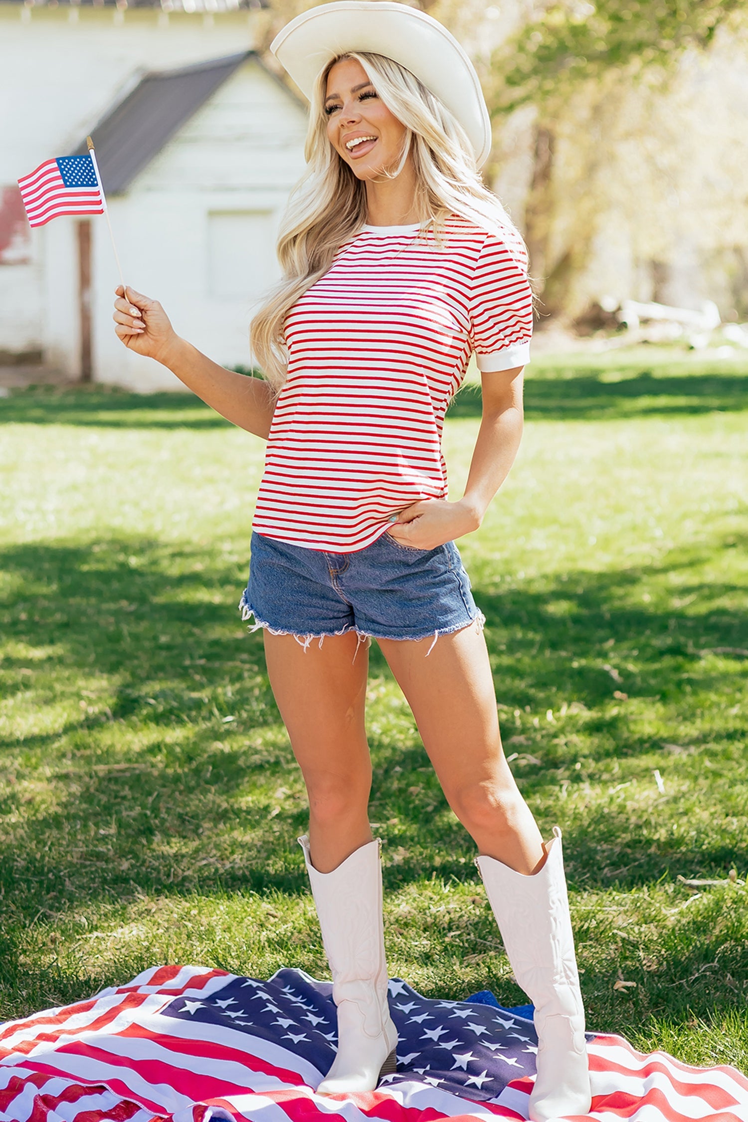 Classic Striped Puff Sleeve Casual T-Shirt — Comfortable Relaxed Everyday Style - Tops & Tees