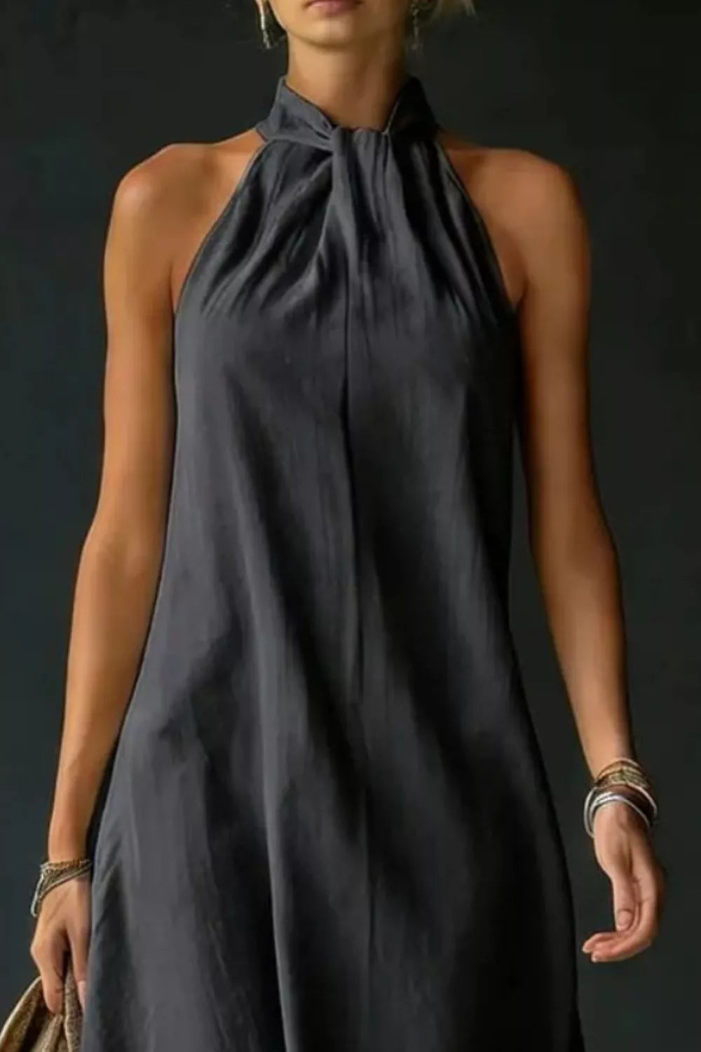 Women's Halter Neck Sleeveless Maxi Dress, Side Slit - Maxi Dresses