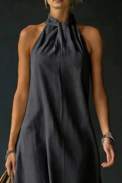 Women's Halter Neck Sleeveless Maxi Dress, Side Slit - Maxi Dresses