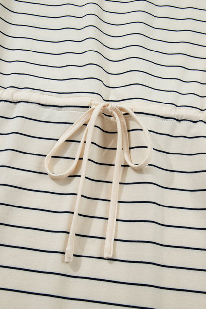 Striped Drawstring Tunic Mini Dress Tank — Versatile Flattering Everyday Style - Mini Dresses