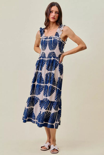 Women's Abstract Print Smocked Tiered Midi Dress - Midi Dresses